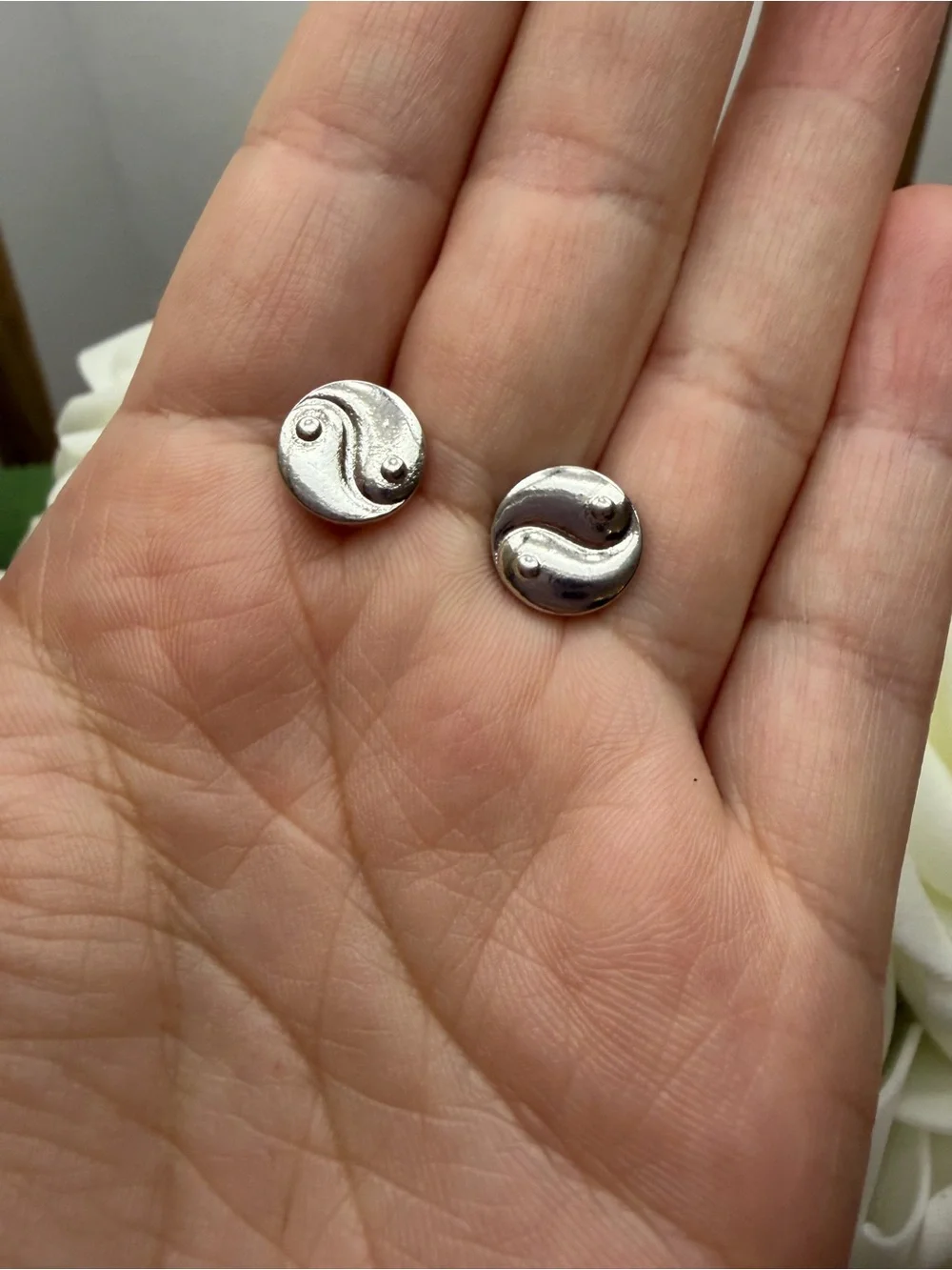 Silver Tone Yin Yang Stud Earrings